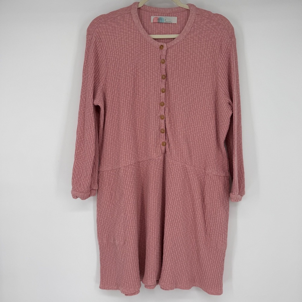 Free People Beach Pink Blossom Button Up T-shirt Mini Dress Oversized Boho - Picture 2 of 7